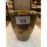 HEAVY BRASS CHINESE DRINKING CUP MARKS TO BASE DRAGON DESIGN 11CM