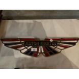 LARGE ALUMINIUM METAL ASTON MARTIN WINGS RED WHITE & BLUE MOTOR CAR SIGN 58CM