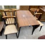 A RETRO STYLES AND MEALING TEAK DROP LEAF DINING TABLE AND FOUR DINING CHAIRS