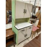 A RETRO GROVEWOOD KITCHEN CABINET WITH TWO DOORS, TWO DRAWERS AND TWO UPPER DOORS