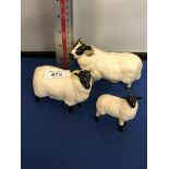 BESWICK RAM AND EWE AND BLACK FACED LAMB FIGURES, ALL BOXED