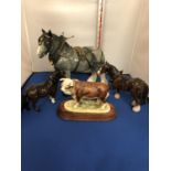 VINTAGE MELBA WARE SHIRE HORSE FIGURE (11 INCHES HIGH) TWO LEONARDO FIGURES A SHIRE HORSE AND A BULL
