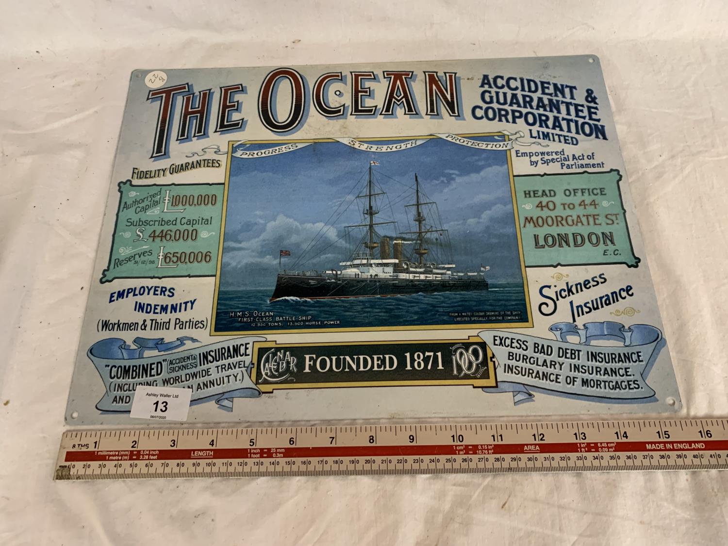 A 'THE OCEAN ACCIDENT & GUARANTEE CORPORATION LIMITED' ADVERTISING SIGN - Image 2 of 2