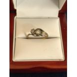 ANTIQUE THREE STONE DIAMOND RING, 18 CT AND PLATINUM MARKED, ILLUSION SET. SIZE M.5. APPROX TOTAL