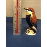 A ROYAL CROWN DERBY BEE-EATER BIRD FIGURE, GOLD STOPPER, 10 CM