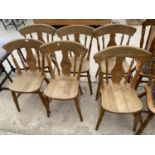 SIX FARMHOUSE PINE DINING CHAIRS