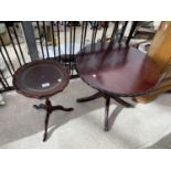 A MAHOGANY WINE TABLE WITH LEATHER TOP AND A MAHOGANY OCCASIONAL TABLE