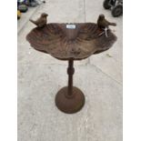 A CAST IRON BIRD BATH WITH TWO BIRD FIGURES