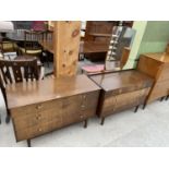 A SYMBOL TEAK CHEST OF THREE DRAWERS AND A MATCHING DRESSING TABLE