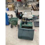 A QUALCAST ELECTRIC MOWER AND SCOTTS LAWN SPREADER - WORKING