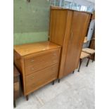 A LEBUS TEAK CHEST OF FOUR DRAWERS AND A MATCHING WARDROBE