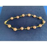 VINTAGE MURANO GLASS CREAM, PINK & YELLOW COLOURED BEAD NECKLACE WITH 9CT GOLD CLASP, 18 INCH