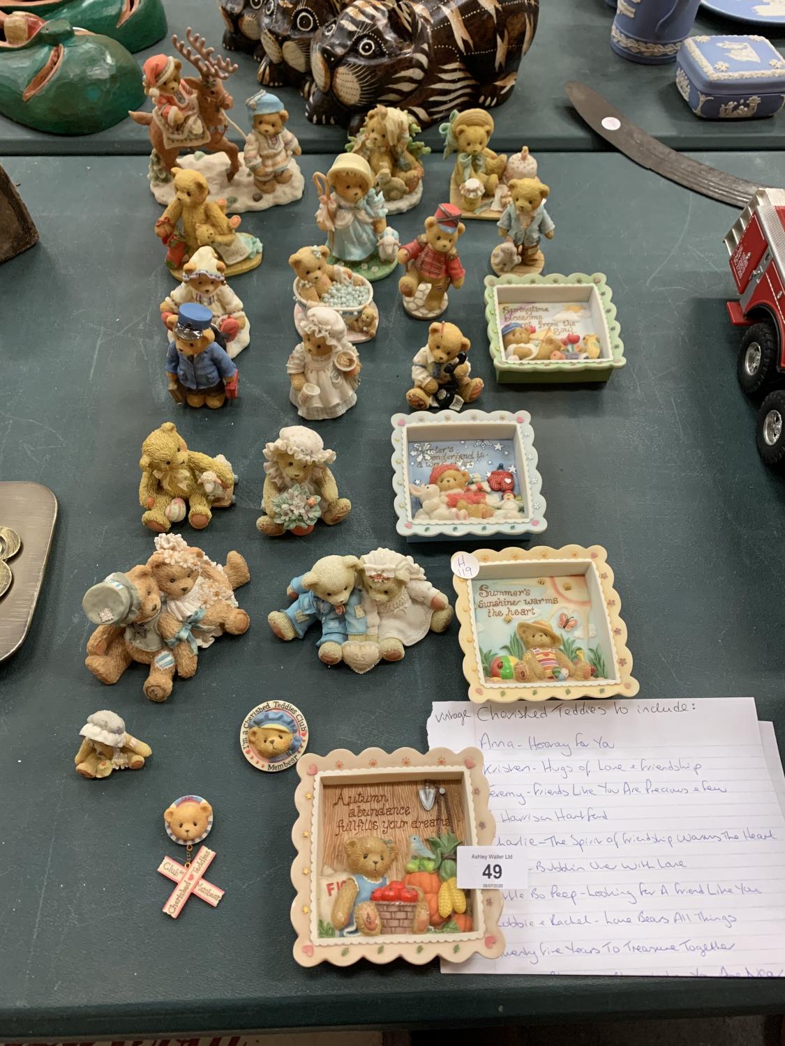 A LARGE COLLECTION OF CHERISHED TEDDIES TO INCLUDE EMILY E CLAIRE, SVEN & LIV, FOUR SHADOW BOXES