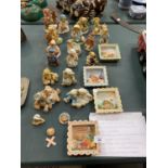 A LARGE COLLECTION OF CHERISHED TEDDIES TO INCLUDE EMILY E CLAIRE, SVEN & LIV, FOUR SHADOW BOXES