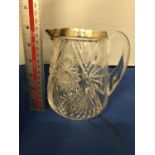 EDWARDIAN CUT GLASS SILVER MOUNTED WATER JUG BIRMINGHAM DATED 1907