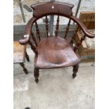 A VICTORIAN ELM SEATED CAPTAIN'S CHAIR