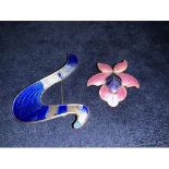 VINTAGE SILVER MARKED SCANDINAVIAN PINK AND PURPLE ENAMELLED FLOWER BROOCH AND A NORWEGIAN SILVER