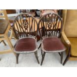 TWO OAK WHEELBACK DINING CHAIRS