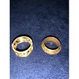 TWO STYLISH SILVER HALLMARKED BAND RINGS BOTH GOLD PLATED WITH A SATIN FINISH. TOTAL GROSS WEIGHT