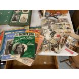 A COLLECTION OF CIGARETTE CARDS MOSTLY PLAYERS AND VINTAGE MAGAZINES AND SHEET MUSIC