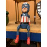 A VINTAGE STYLE LARGE WOODEN CAPTAIN AMERICA SHELF PUPPET FIGURE 40CM