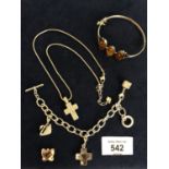 SWAROVSKI COSTUME JEWELLERY TO INCLUDE CRYSTAL SET CROSS PENDANT AND CHAIN, CHARM BRACELETWITH LOOSE