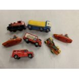 SEVEN VARIOUS TOY CARS AND BOATS