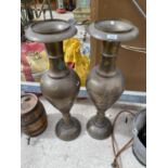 TWO LARGE ORIENTAL BRASS URNS