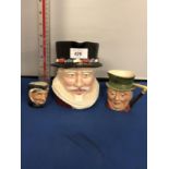 A SHORTER AND SONS CHARACTER JUG 16.5 CM, A BESWICK MICAWBER AND ROYAL DOULTON SMALLER CHARACTER