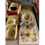 A COLLECTION OF CHILDRENS CERAMICS TO INCLUDE BUNNYKINS AND WEDGWOOD