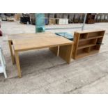 TWO OAK VENEERED DESKS AND A MAHOGANY BOOKCASE