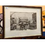A ALEX CORINA 'STICKER LANE' HORSE AND CART STREET SCENE LIMITED EDITION PRINT 11/100 FRAMED AND