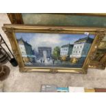 A GILT FRAMED OIL ON CANVAS OF A PARISIAN SCENE SIGNED G HALEN