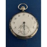 EARLY 20TH CENTURY WHITE METAL SLIM OPEN FACED POCKET WATCH, TOP WINDER WITH EMBOSSED FOLIAGE