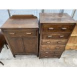 AN OAK CABINET WITH TWO DOORS AND ONE DRAWER AND AN OAK CHEST OF SIX DRAWERS