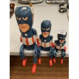 A GRADUATED SET OF THREE VINTAGE STYLE CAPTAIN AMERICA PUPPETS