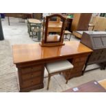 A MAHOGANY DRESSING TABLE WITH STOOL AND DRESSING MIRROR