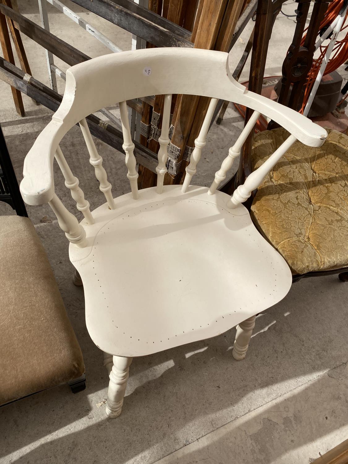 THREE CHAIRS - AN EBONISED NURSING CHAIR, A WHITE CAPTAIN'S CHAIR AND A CARVED OAK DINING CHAIR - Image 4 of 7