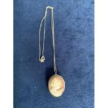 VINTAGE SILVER CAMEO PENDANT AND CHAIN MARKED 800