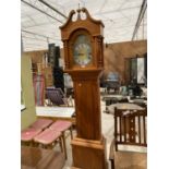 A PINE TEMPUS FUGIT TRIPLE WEIGHT LONG CASE CLOCK