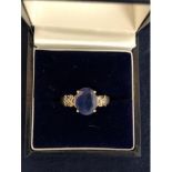 SILVER MARKED BLUE STONE WITH DIAMOND SET SHOULDERS SIZE O