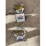 TWO VINTAGE AA BUMPER BADGES AND AN RAC BUMPER BADGE