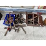 VARIOUS VINTAGE TOOLS - SIX OIL CANS, HAMMERS ETC