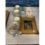 A ROYAL WINTON TEA SET, FRAMED PICTURE AND A CAKE PLATE