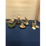 SIX BIRD FIGURES TO INCLUDE TWO GOEBEL (YELLOW WAGTAIL) AND 4 RESIN FIGURES BY THE COUNTY BIRD