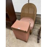 A LLOYD LOOM STYLE LINEN BASKET AND CHAIR