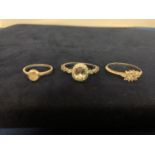 THREE SILVER STONE SET DRESS RINGS MARKED 925. APPROX TOTAL GROSS WEIGHT 5 GRAMS