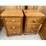 TWO PINE BEDSIDE CHESTS OF THREE DRAWERS