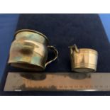 TWO SILVER PLATE ITEMS TO INCLUDE A SMALL TANKARD AND A TWIN HANDLED VESSEL