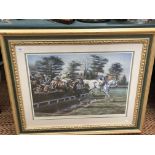 A D M DENT 'OVER THE WATER AT SANDOWN' HORSE RACING LIMITED EDITION PRINT 198/380 FRAMED AND GLAZED.